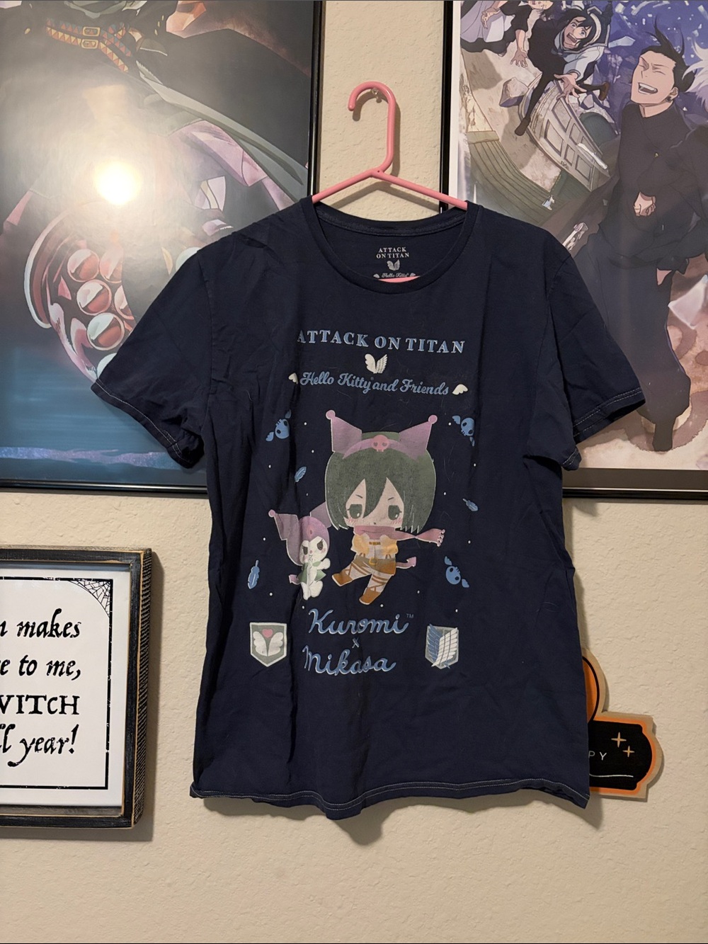 Attack on Titan x Hello Kitty Kurumi Mikasa Navy Short Sleeve Graphic Tee